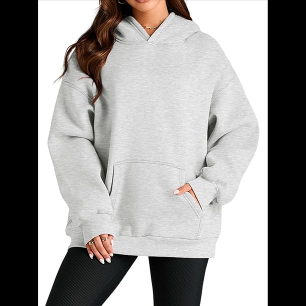 Sudadera Informal de Larga con Capucha para Mujer, Jersey de y Otoño con Bolsillos. Gris S