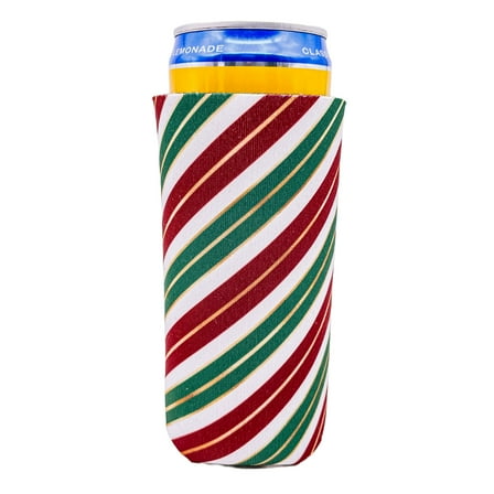 Christmas Stripes Pattern Slim Can Coolie