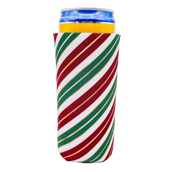 Christmas Stripes Pattern Slim Can Coolie