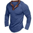 thumbnail image 2 of VSSSJ Sport Shirts for Men Loose Fit Solid Patchwork Wrinkle Long Sleeve Button Round Neck Tshirts Fashion Gym Workout Fitness Bottoming Tops Dark Blue L, 2 of 8