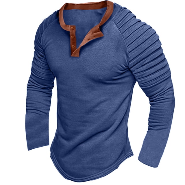 Blusas y camisas de manga larga con cuello redondo para hombre, blusa básica de color puro con músculos musculosos de manga larga, blusas y camisas de manga larga con cuello redondo para hombre, blusa