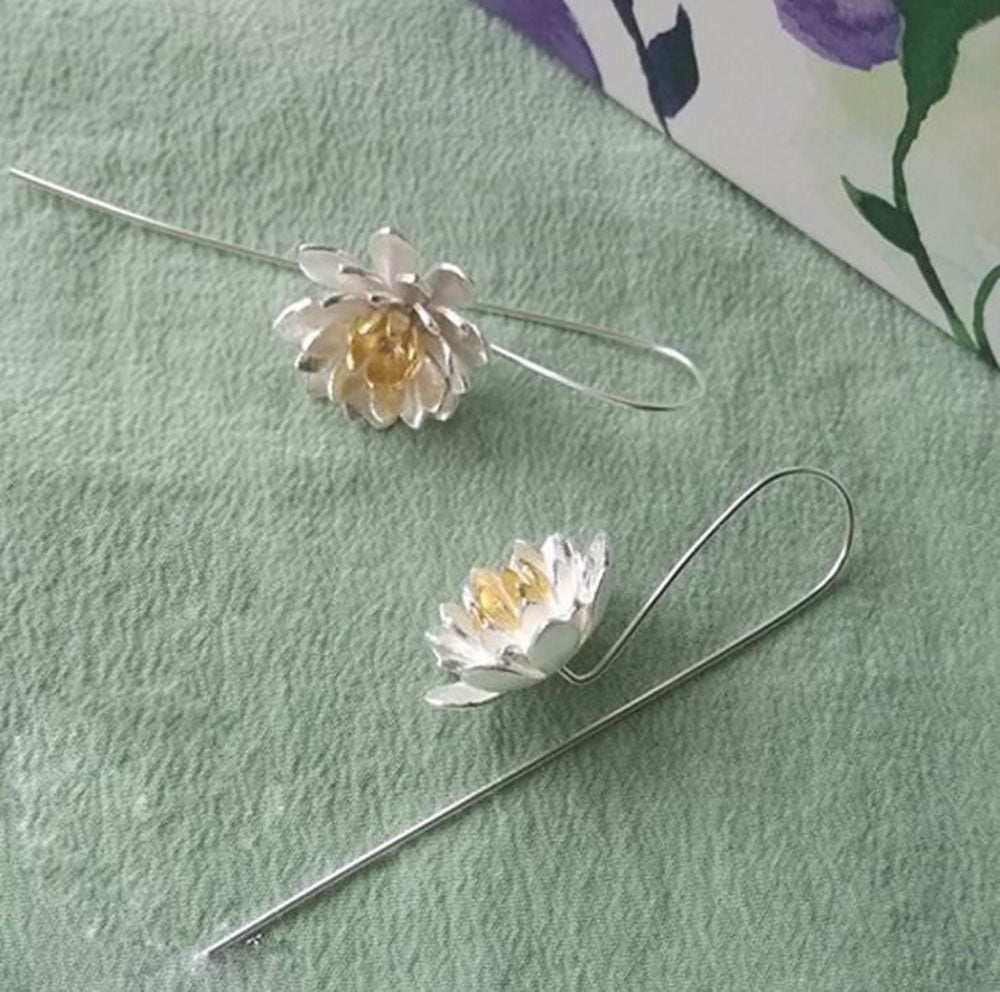 Flower Drop Long Earrings for Women Dangle Hook Gold Plated Ginger Lyne Collection