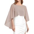 thumbnail image 1 of Vestido de noche de chifón Capelet Shawl para mujer, color caqui, 1 of 7