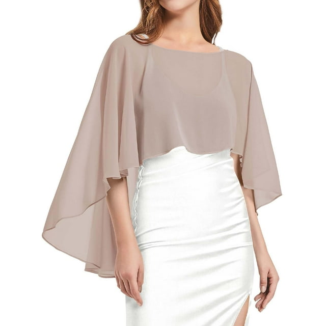 Vestido de noche de chifón Capelet Shawl para mujer, color caqui