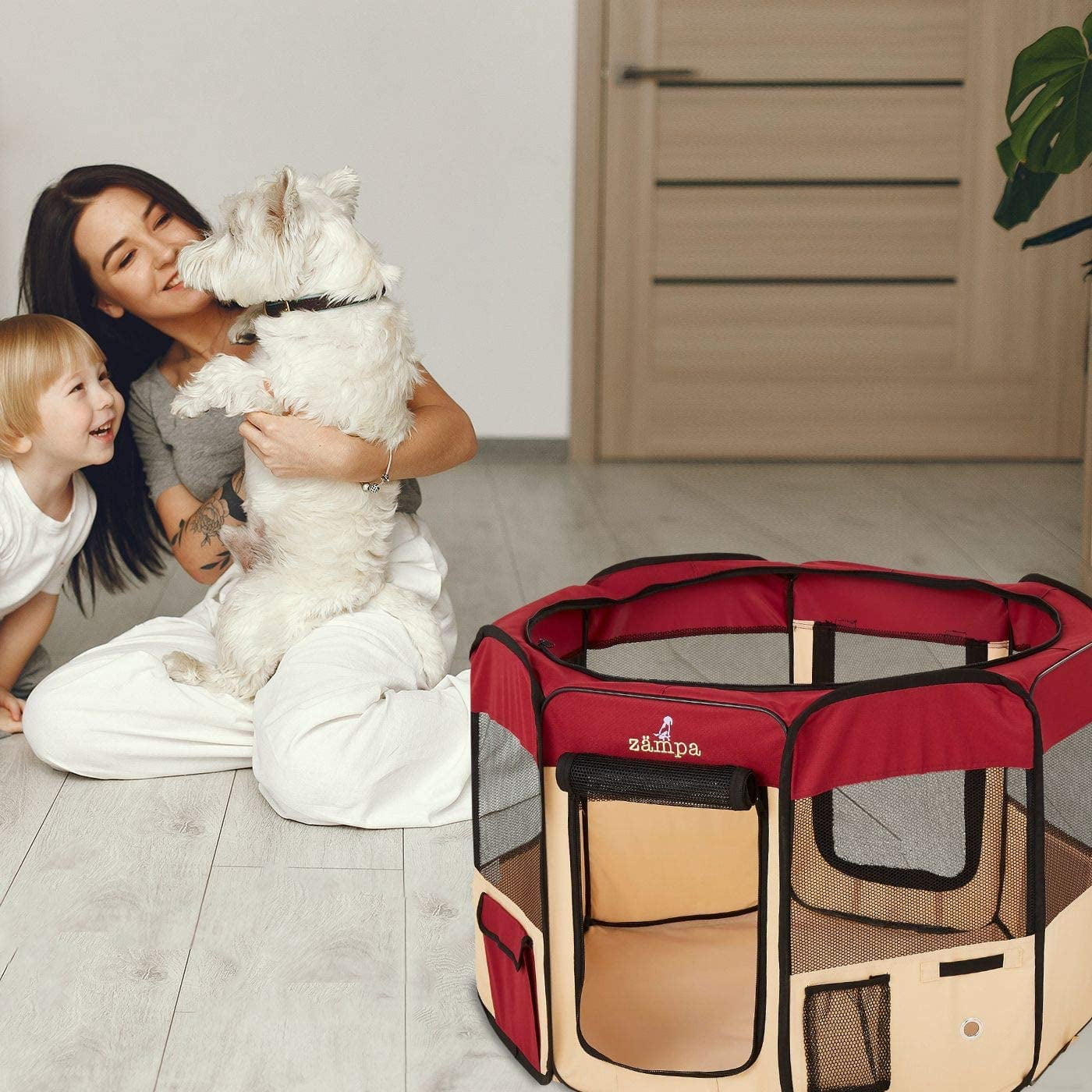 Zampa Portable Foldable Pet Playpen with Carrying Case For Large Dogs and Small Puppies, Water resistant