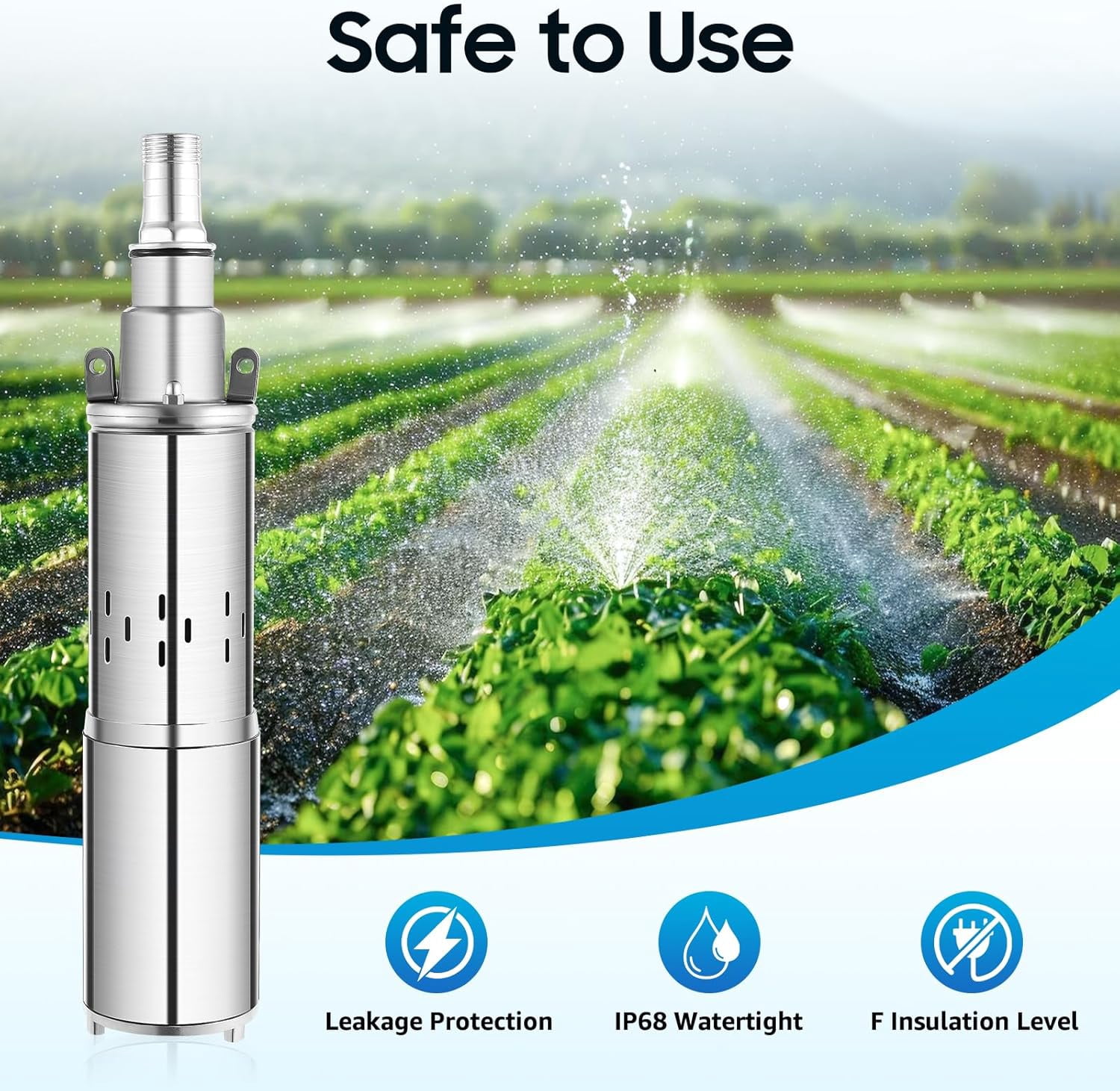 Solar Water Pump, 12V DC Submersible Deep Well Pump, Max. Head 65.62Ft, Max. Flow Rate 42.38Ft³/ h, W/55.77Ft Power Cord, Water Pump Powered by Solar or Battery for Well