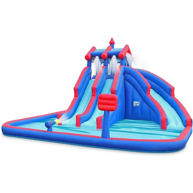 Sunny & Fun Inflatable Water Slide & Blow up Pool, Kids Water Park for Backyard - Blue