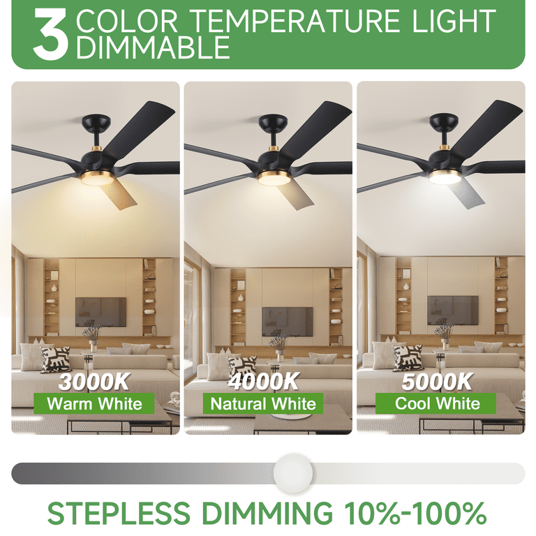 ShreeFindee 60" Indoor/Outdoor Ceiling Fan With Light | Dimmable LED, Reversible DC Motor, Remote Control For Patio, Bedroom, Farmhouse