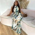 thumbnail image 4 of Women's Camouflage Print Turtleneck Sleeveless Waistband Pleated Hips Wrapped Loose Long Dress, 4 of 16
