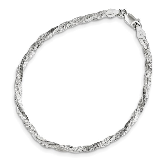 925 Sterling Silver Fancy Textured Reversible Braided Bracelet