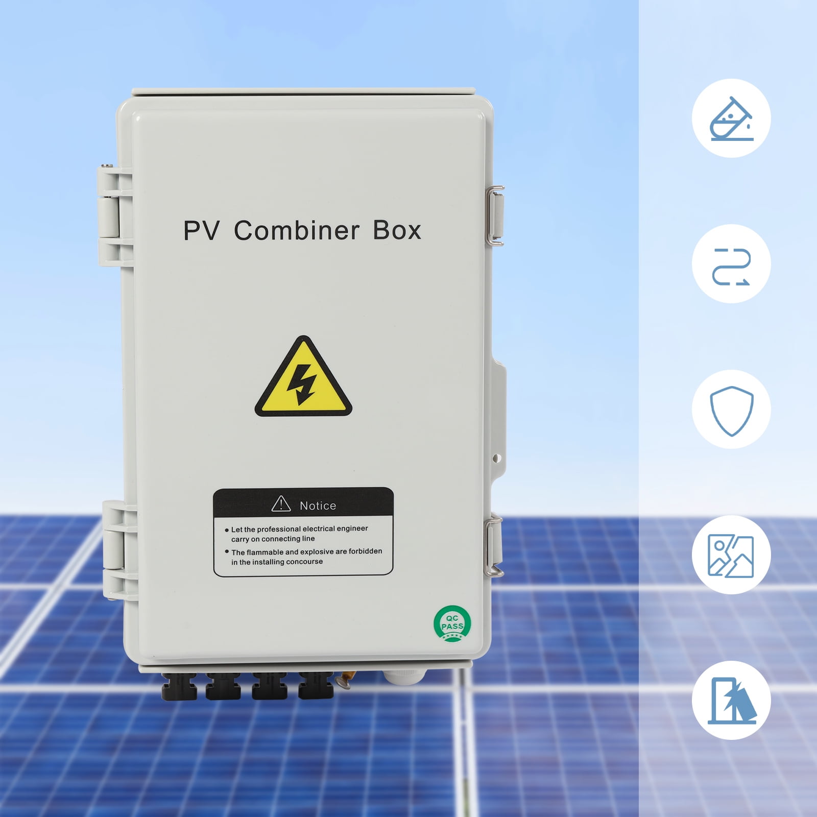 ChicHomey Durable PV Combiner Box with 4 Strings, Surge Protection, 550V 63A Circuit Breaker, IP65, Ideal for Solar Systems, ABS & PC Material