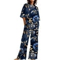 thumbnail image 2 of BWASD Womens Summer Pajama Sets 2 Piecee Plus Size Soft Floral Print Shorts Sleeve Top and Pant Breathable Sleepwear Summer Fashion Leisure Loungewear (Blue M), 2 of 6