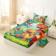 thumbnail image 2 of Feelyou Kawaii Dinosaur Faimly Twin Sheet Sets for Kids, Cartoon Jungle Animal Bedding, Blue Green, 3 Pieces, 2 of 5