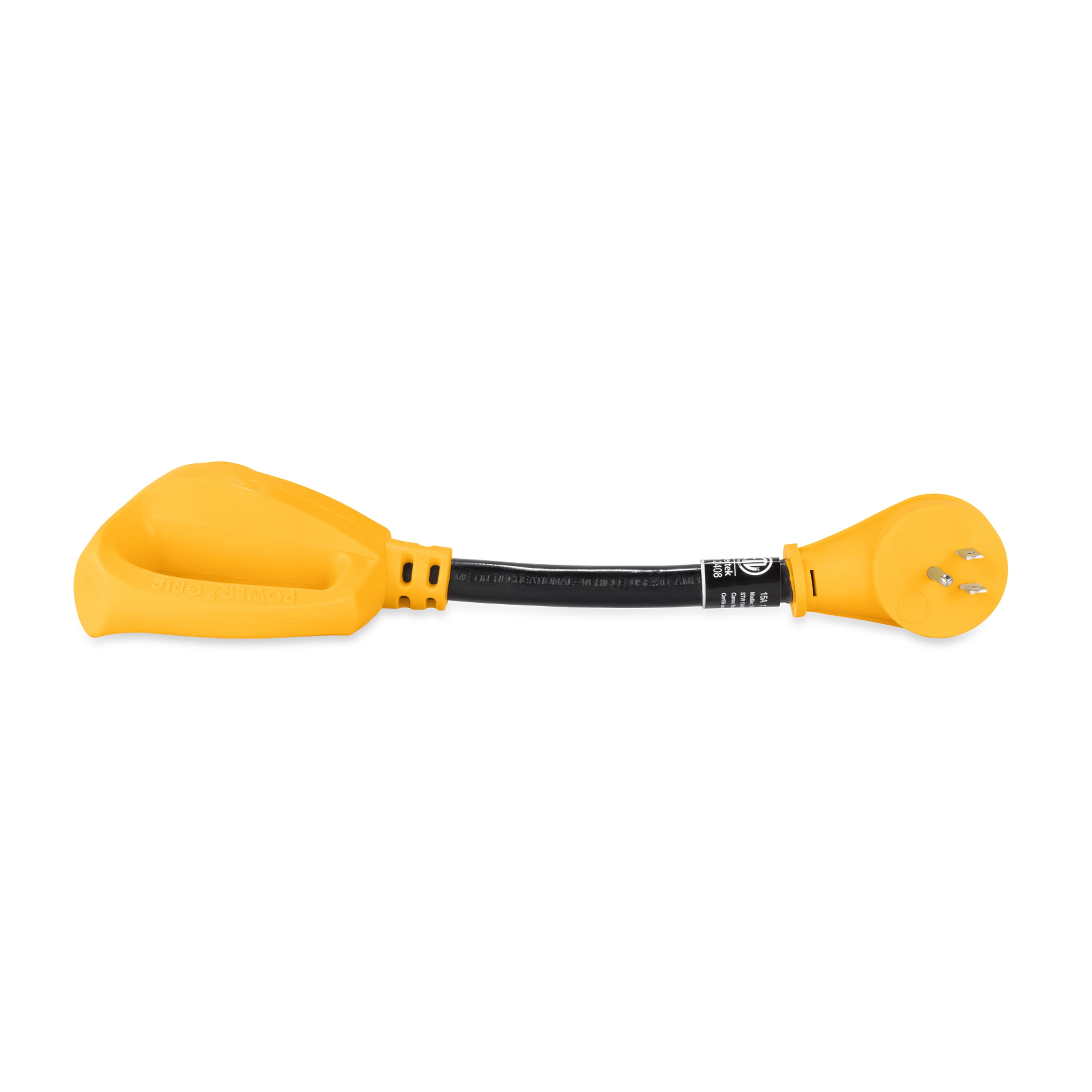 Camco Power Grip Dogbone 12" 15-Amp Male to 30Amp Female RV Power Adapter