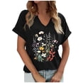 thumbnail image 2 of HOWPAY Womens T Shirts Graphic Boho Floral Short Sleeve V Neck Cute T Shirts Vintage Loose Fit Casual Oversized Tees Comfy Soft Y2K Clothes Dark Blue XL, 2 of 4