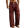 thumbnail image 2 of Tsivenald Linen Pants for Men Straight Leg Daily Trousers with Tribal Print and Elastic Waist Drawstring Mens Casual Pants, 2 of 5