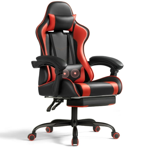 Homall PU Leather Gaming Chair with Footrest & Lumbar Support Massage Ergonomic Gamer Chair Height Adjustable Computer Chair,Red