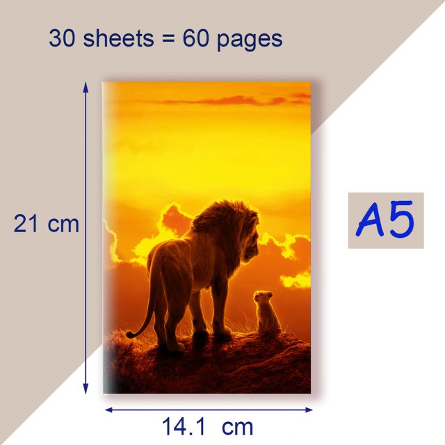 A5 Notebook - The Lion King - Young Simba Note Book Disney Cartoon Anime Animals Graffiti Pattern Diary For Kids Gifts Toys 8 Blank Pages