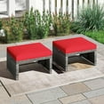thumbnail image 2 of WYDK 2 Pieces Patio PE Rattan Ottomans, Multipurpose Outdoor Footstool Footrest Additional Seating Side Table with Soft Zippered Cushions for Deck, Garden, and Yard (Red), 2 of 18
