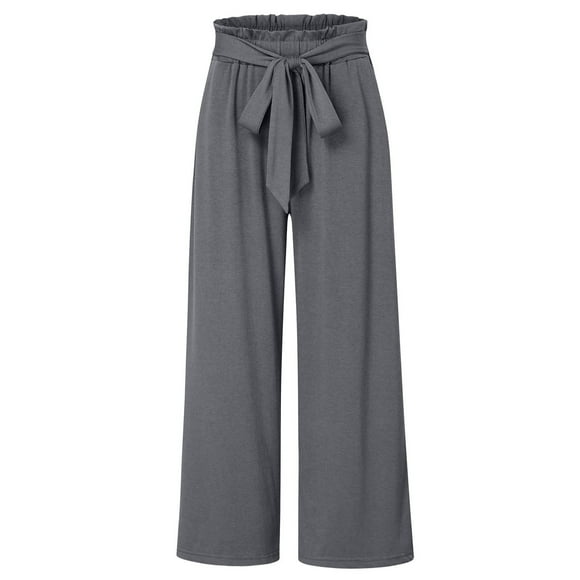 Wide Leg Pants for Womens Paper Bag Pants Casual Women High Waisted Tied Pants Women Casual Belt Palazzo Pants Baggy Flowy Summer Casual Beach Long Pants for Women Casual Pants with Pockets