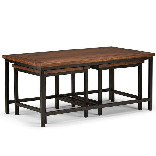 Simpli Home Skyler 3 Piece Coffee Table in Dark Cognac Brown