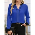 thumbnail image 5 of Womens Dressy V Neck Color Block Business Casual Blouses Long Sleeve Work Shirts Fall Trendy Clothes Blue M, 5 of 9