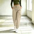 thumbnail image 2 of Inleife Women Solid Cuffed Cargo Jogger Pants, Elastic Drawstring High Waist Casual Tapered Track Pants with Side Cargo Pockets, Loose Outdoor Loungewear Athletic Pants for Daily Streetwear, 2 of 6