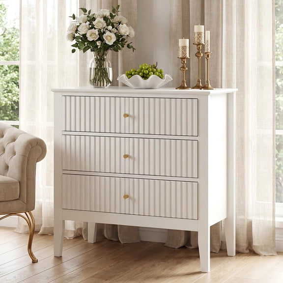 32 Inch Fluted Nightstand with Charging Station, 3 Drawers Bedside Table with Storage, Modern Tall Side Table for Bedroom Living Room