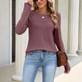 thumbnail image 5 of CHGBMOK Womens Crew Neck Tops Long Sleeve Hollow Lace Shoulder Shirts Soft Knit Blouses Office Layering Basic Daily Wear Tops, 5 of 8