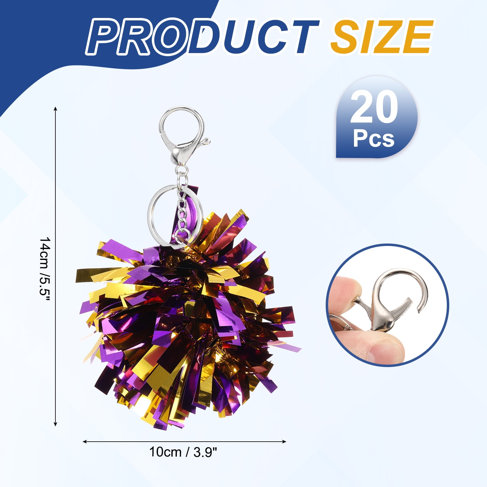 Uxcell 20 Pcs Cheer Pom Pom Keychain Cheerleading Gift Charm Plastic Keyring Bulk for Christmas Purple Gold Tone