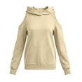 thumbnail image 5 of Lcziwo Womens Cold Shoulder Hoodie Pullover Long Sleeve Cutout Solid Sweatshirts Loose Fit Casual Fall Winter Fashion Clothes with Pockets Khaki,M, 5 of 7