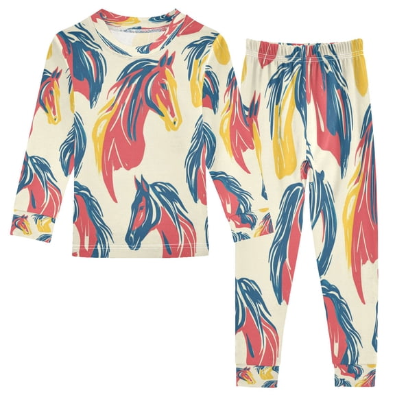 RMDQTR Cotton Pajama Set - 95% Cotton Soft Breathable Elastic Waist Round Neck Sleepwear for 18M-8Y Horses Pattern