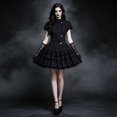 thumbnail image 2 of LIIPEE Womens Halloween Gothic Dark Elegant Short Sleeve High Neck Lace Ruffle Dress,S-L, 2 of 9