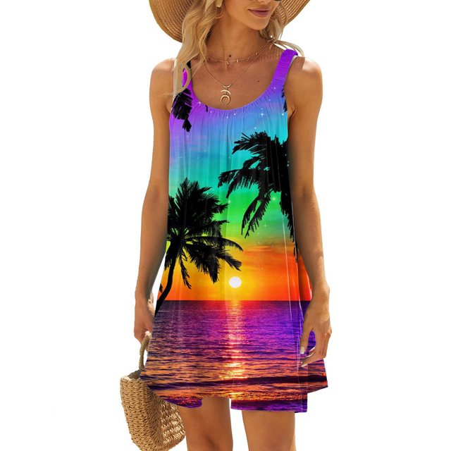 WILLBEST Vestidos de Verano para Mujer Vestidos de Moda para Mujer Vestido Tipo Chaleco Casual Vacaciones Vestido Corto de Verano Chica