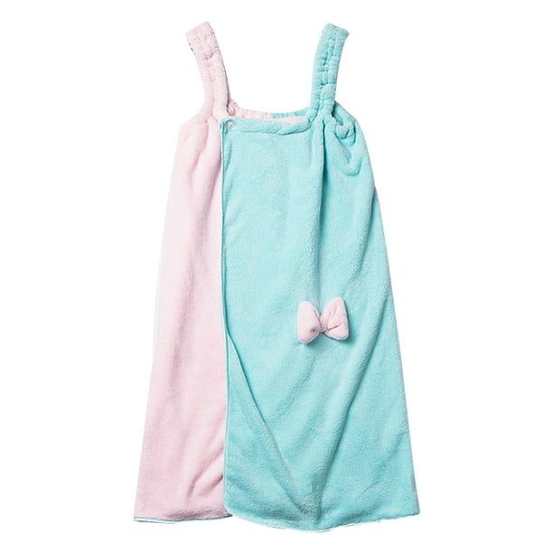 Vestido de toalla envolvente para baño/ducha para mujer, falda de baño con tirantes y falda de baño con lazo de bloque de color doble