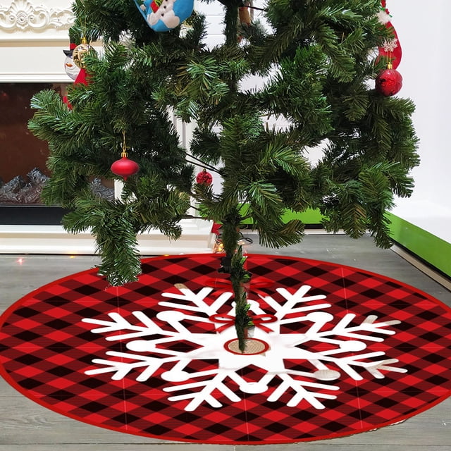 BAOPAI 35.43 Inch Red Gold Snowflakes Star Christmas Tree Skirt Polyester Festive Decoration Enduring Floor Protection Home Decor