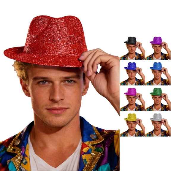XIAOCHA Glitter Sprinkled Surface Cowboy Hat for Men Solid Wide Brim Theme Western Hat Stage Party Western Cowboy Hat,Red