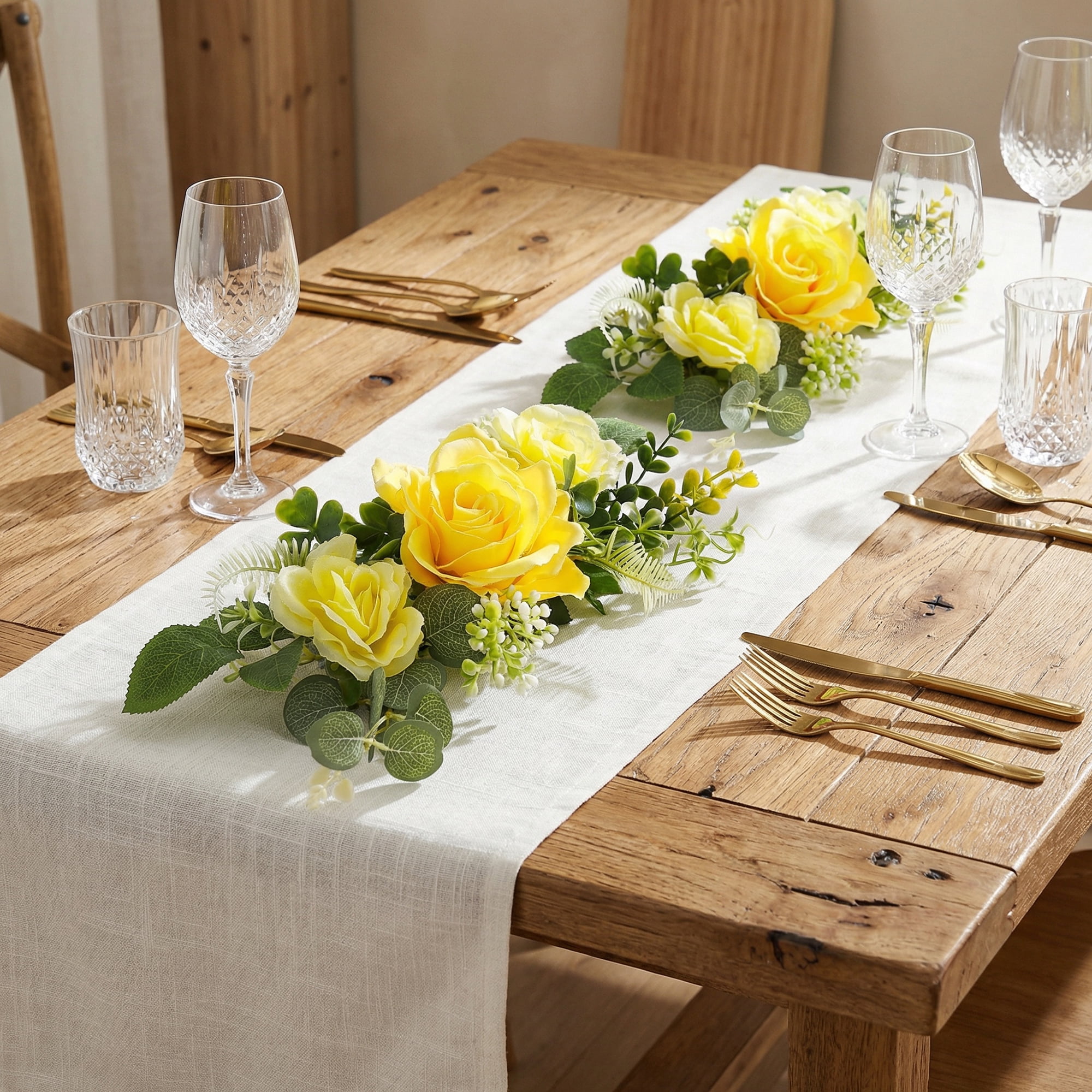 Unique Bargains Artificial Rose Bouquets Silk Flowers Yellow 13.0"
