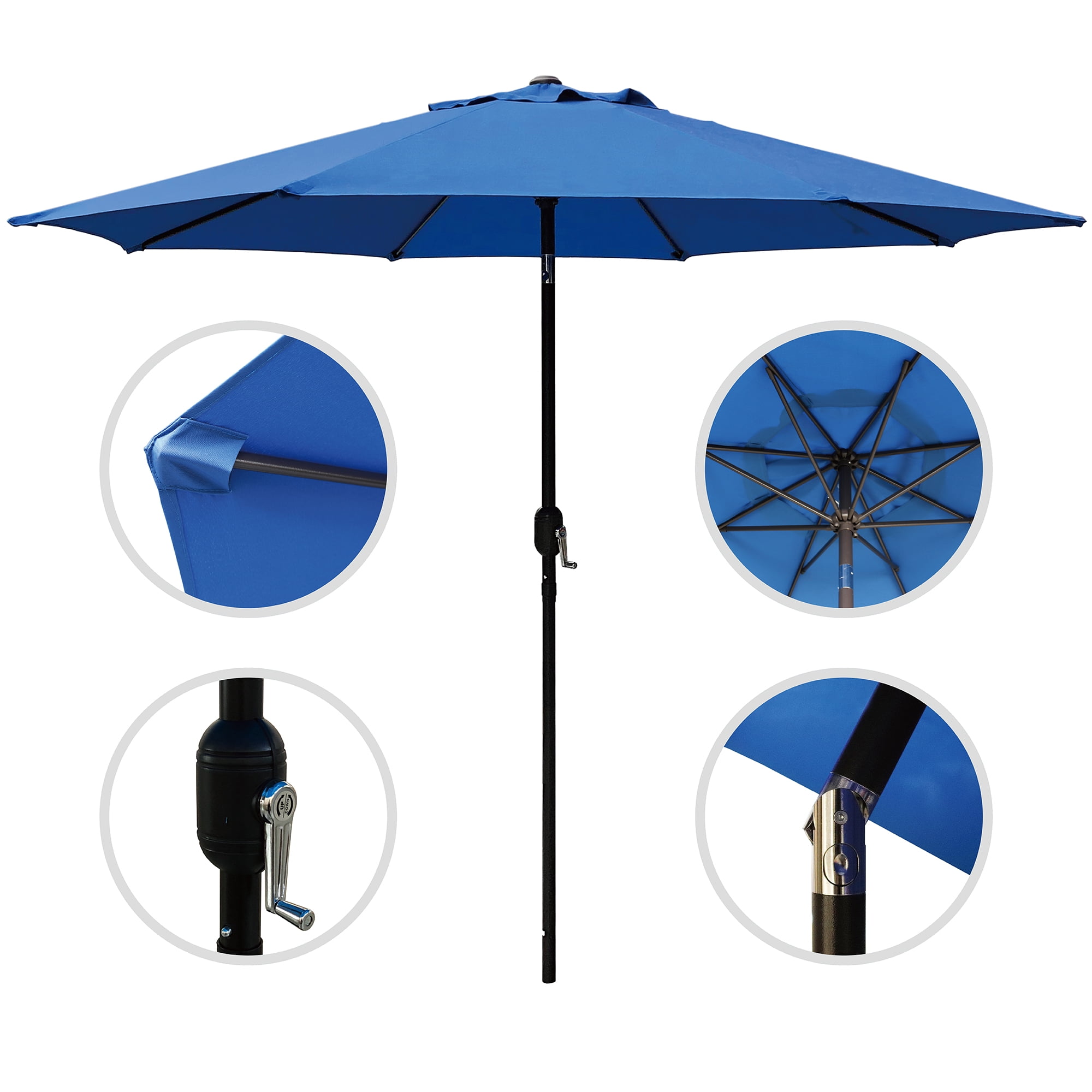 Abble 9FT Outdoor Patio Umbrella with Push Button Tilt and Crank Handle, Market Umbrella with 8 Sturdy Umbrella Ribs, Waterproof for Garden, Deck, Backyard, Pool,Royal Blue
