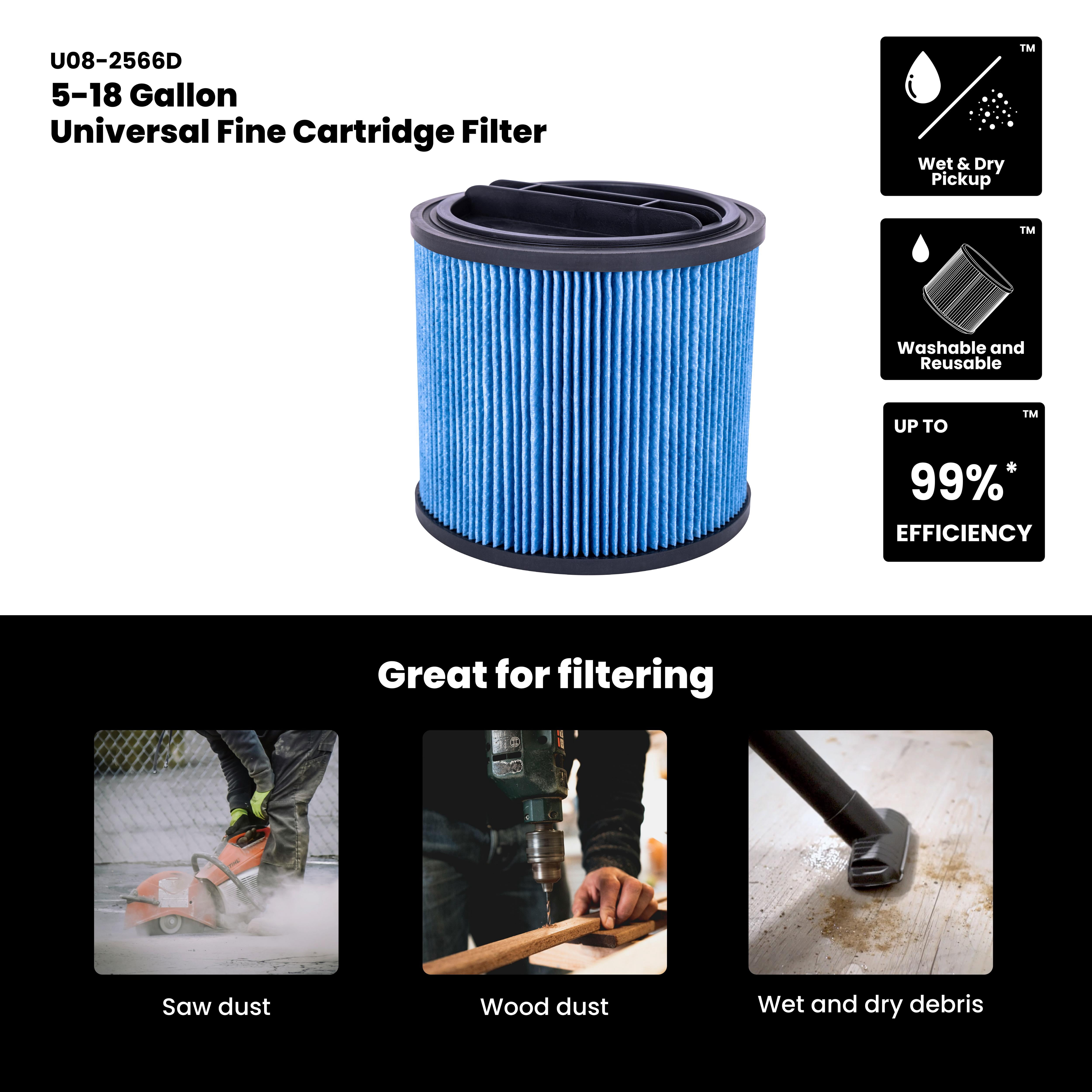 Universal Fine Dust Cartridge Filter with Cap,Fits Most 5-18 Gallon Vacuum Brands