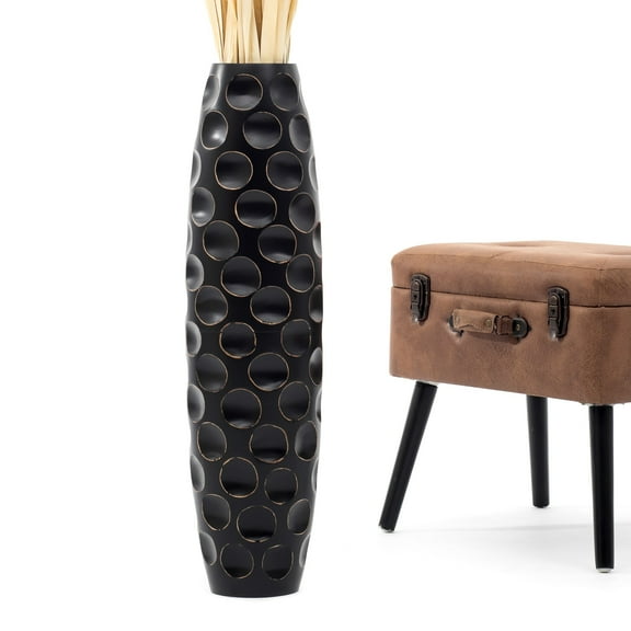 Leewadee Large Black Home Decor Floor Vase - Wooden 26 inch Tall Farmhouse Decor Flower Holder For Fake Plant And Pampas Grass
