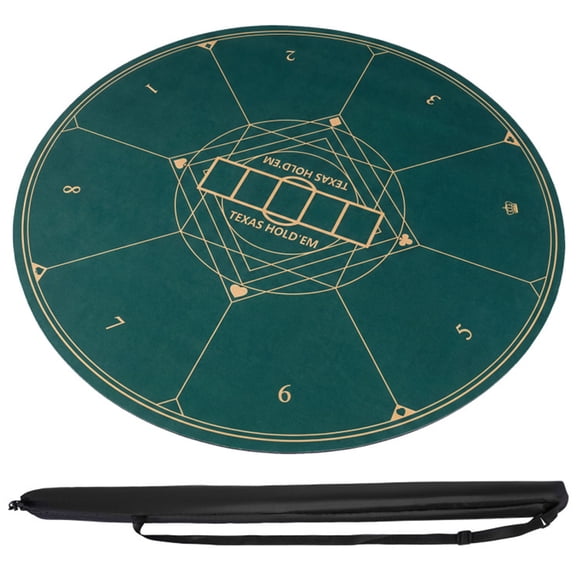 47 Inch Round Foldable Poker Table Top Mat Non Slip Rubber Base Portable Casino Grade Poker Mat with Carrying Bag Green
