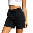 thumbnail image 3 of Women's Wide Leg Short Pants with Pockets, Drawstring Casual Trousers, Mid Waisted Soft Polyester, Loose Fit Summer Capris, Everyday Wear, Lounge & Vacation | TruHer,Black M, 3 of 9