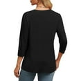 thumbnail image 6 of OSOLU Women Fashion Solid Color 3/4 Sleeve T-Shirt Tee Tops V-Neck Casual Loose Tops Leisure Dailywear, 6 of 7