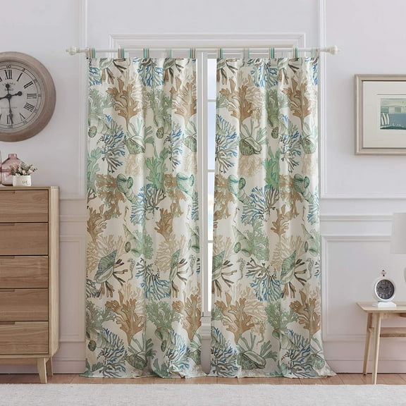 Barefoot Bungalow Atlantis Jade Coastal Light Filtering Curtain Panels, Set of 2, 84-in. L