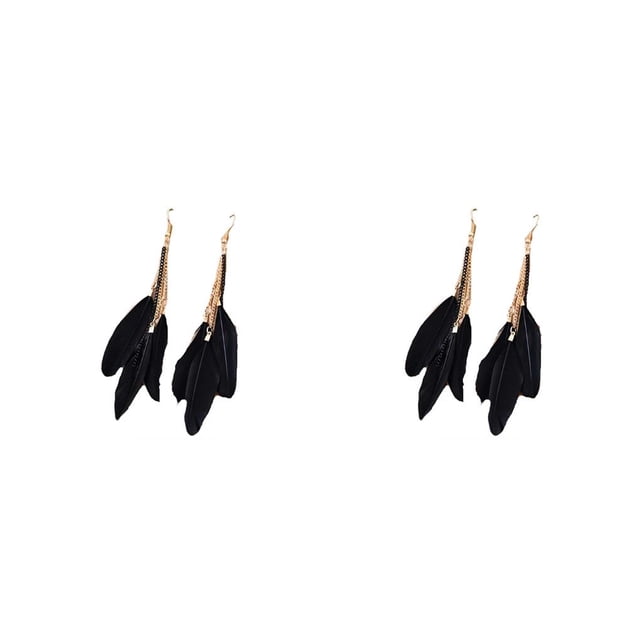 Sonducket 2 uds pendientes pluma Bohemia borla pendiente largo Vintage pantalla ocio joyería accesorios moda elegante Negro 2piezas