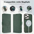 thumbnail image 3 of Compatible with MagSafe for iPhone 14 Pro Max Wallet Case Magnetic Card Holder, RFID Blocking 2 in 1 Detachable Kickstand Retro PU Leather Shockproof Classic Folio Case for Women Men,Green, 3 of 9