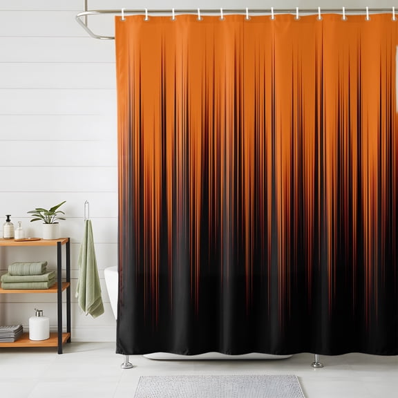 Shower Curtains for Bathroom, Burnt Orange Black Ombre Waterproof Fabric Shower Curtain, Modern Abstract Striped Gradient Decorative Bathroom Curtain for Bathtub, 72"x78", No Hooks Included