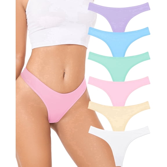 Sunm Boutique Womens Cotton Thongs, No Show Underwear for Women, Low Rise Thong Panties, 6-Pack