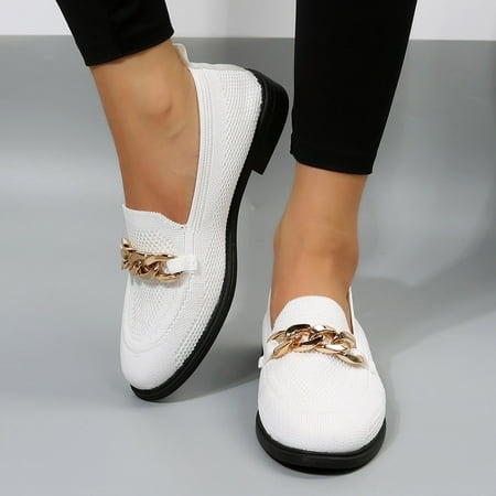 

Christmas Fashion Autumn Women Casual Shoes Flat Low Heel Fly Woven Mesh Breathable Comfortable Slip On Chain